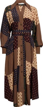 Zimmermann Patchwork Foulard Print Long Sleeve Midi Dress