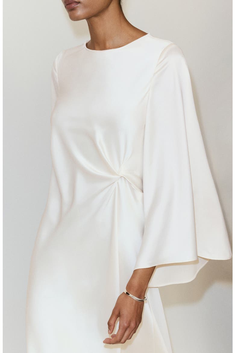 Ruched Satin Midi Dress, Alternate, color, ECRU