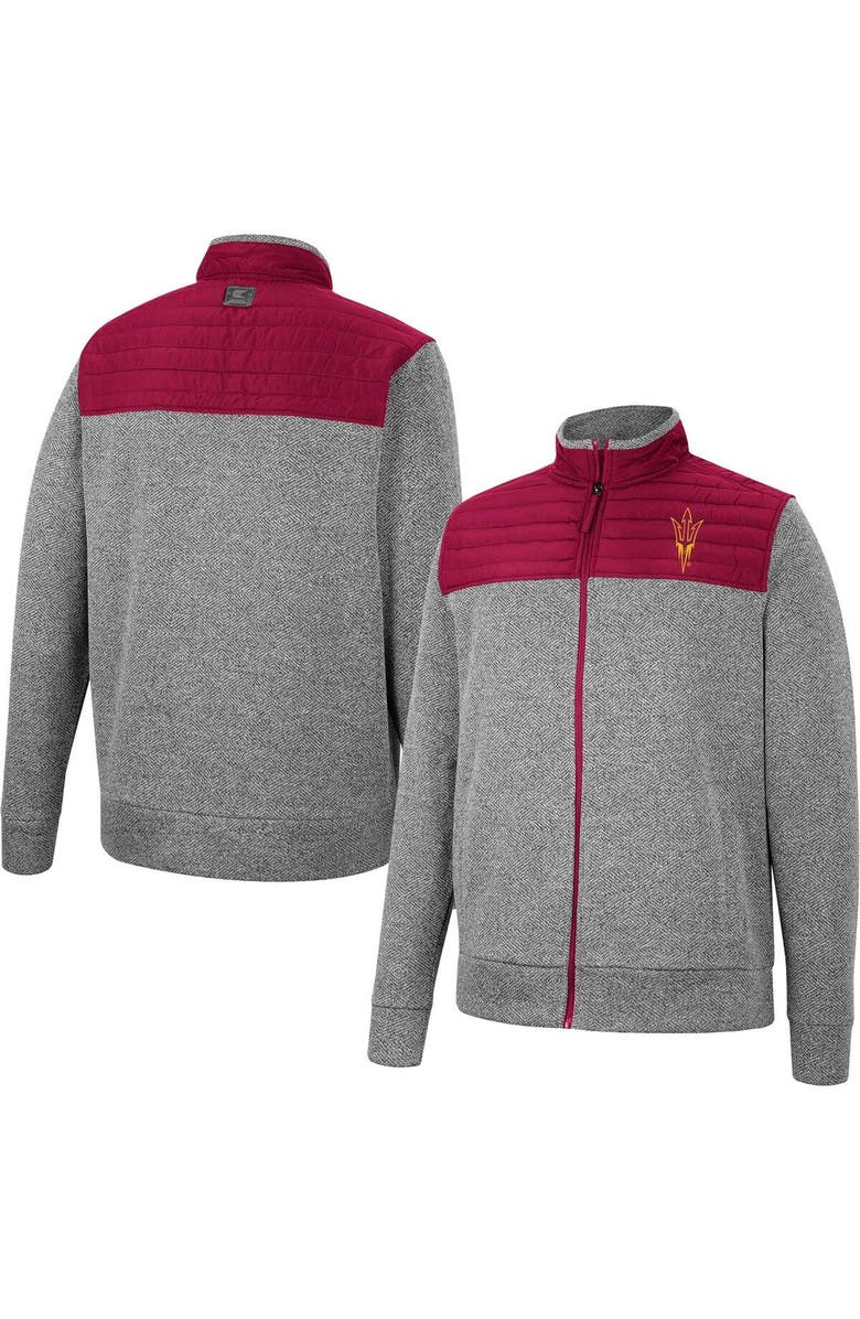 COLOSSEUM Men's Colosseum Gray/Maroon Arizona State Sun Devils Putter Herringbone Full-Zip Jacket, Main, color, Charcoal