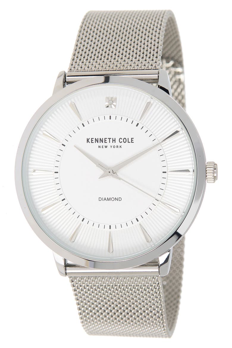 Men's 3-Hand Diamond Mesh Strap Watch, 45mm, Main, color, SILVER
