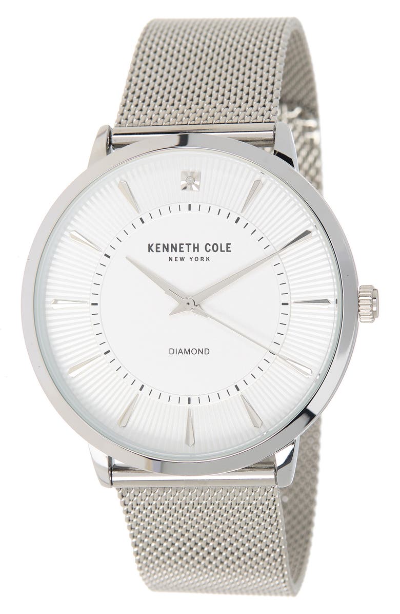 Kenneth Cole New York KENNETH COLE Men's 3-Hand Diamond Mesh Strap Watch, 45mm, Main, color, Silver