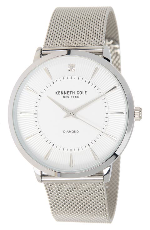 KENNETH COLE Men's 3-Hand Diamond Mesh Strap Watch, 45mm