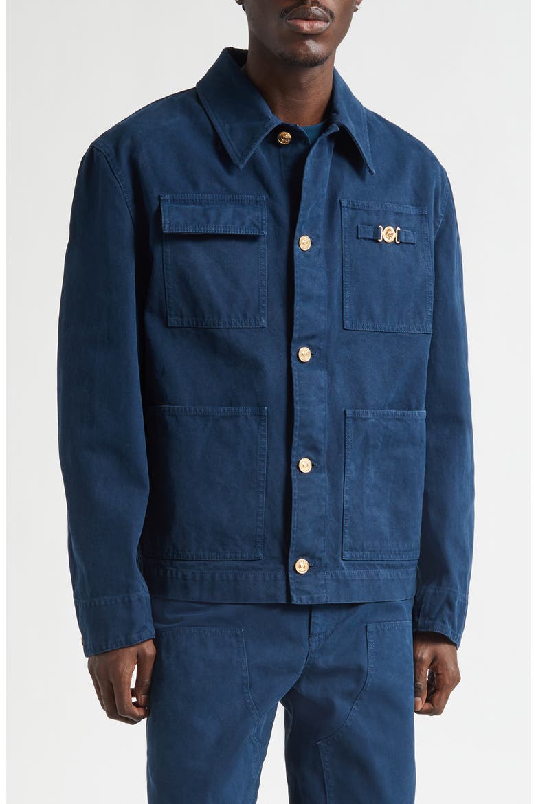 Overdyed Cotton Canvas Chore Jacket, Main, color, PETROL BLUE