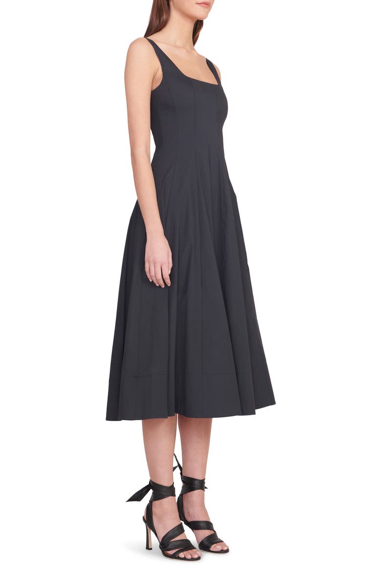 Wells Stretch Cotton Poplin Midi Fit & Flare Dress, Alternate, color, BLACK