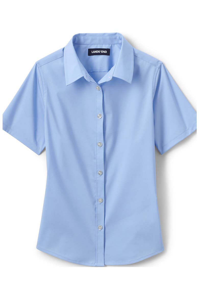 School Uniform Girls No Gape Short Sleeve Stretch Shirt, Main, color, Light Sea Blue