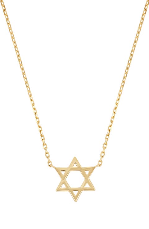 14K Gold Star of David Pendant Necklace