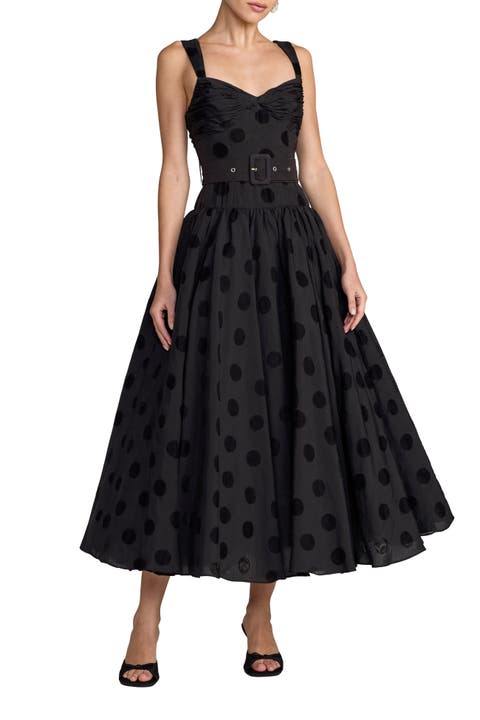 Sleeveless Polka Dot Belted Midi Dress