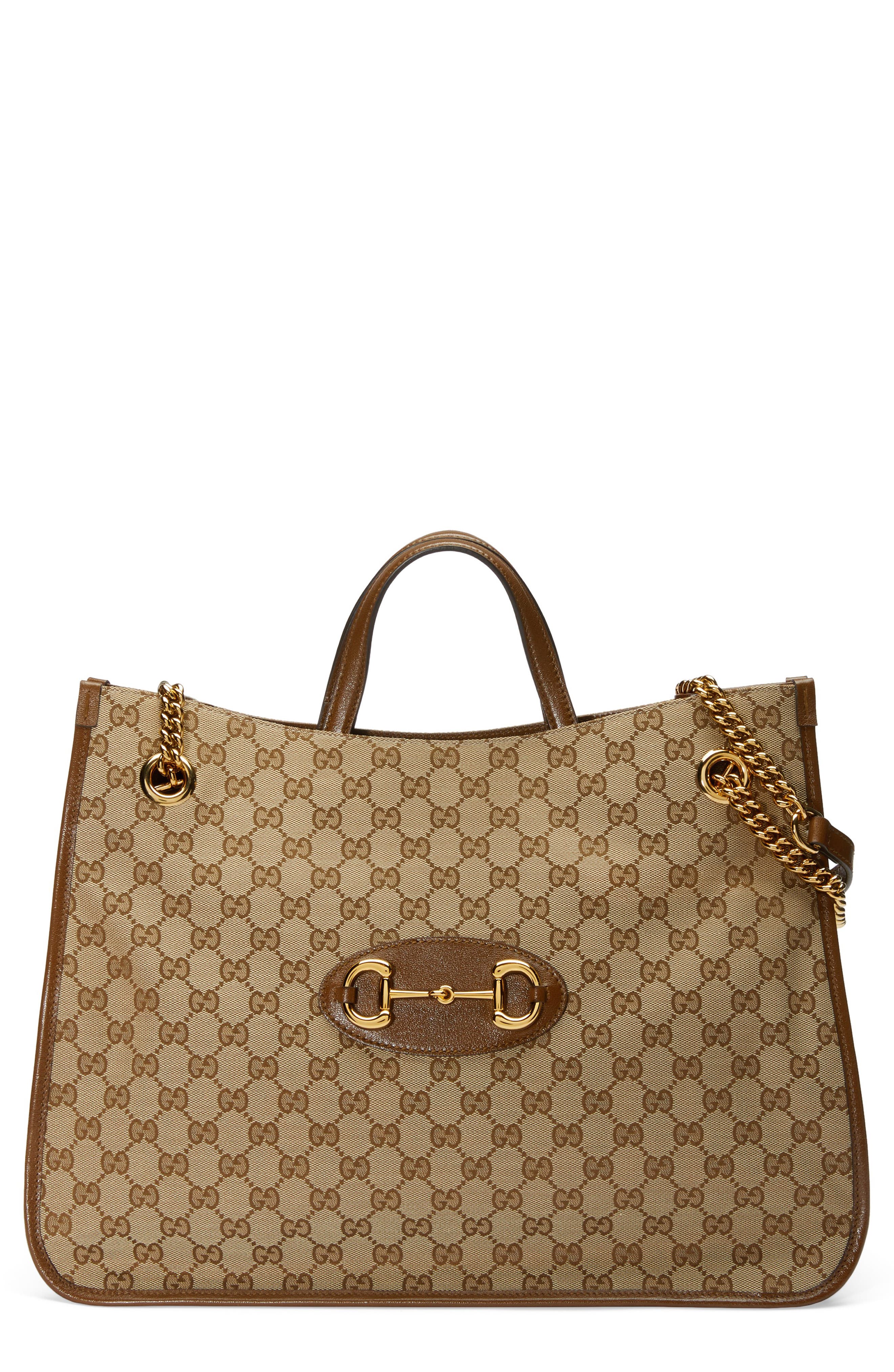 Large 1955 Horsebit Original GG Canvas Convertible Tote, Main, color, BEIGE EBONY/ BROWN SUGAR