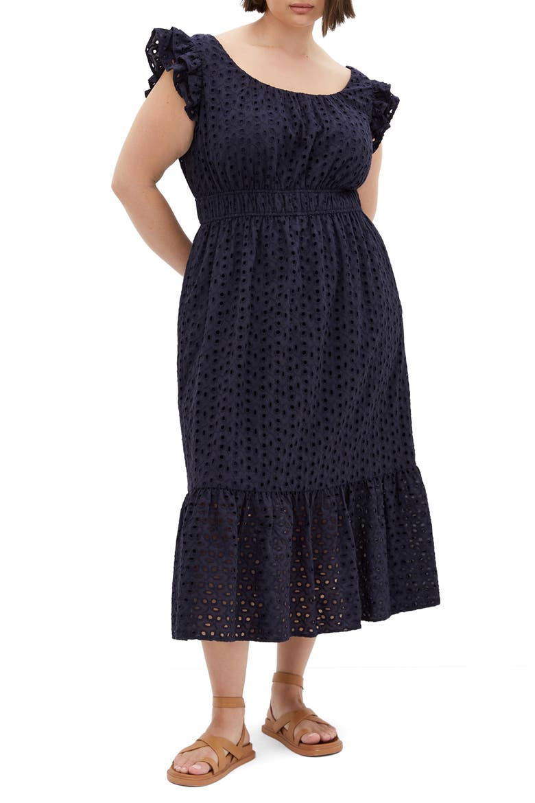 Sweet Broderie Anglaise Maxi Dress, Main, color, NAVY