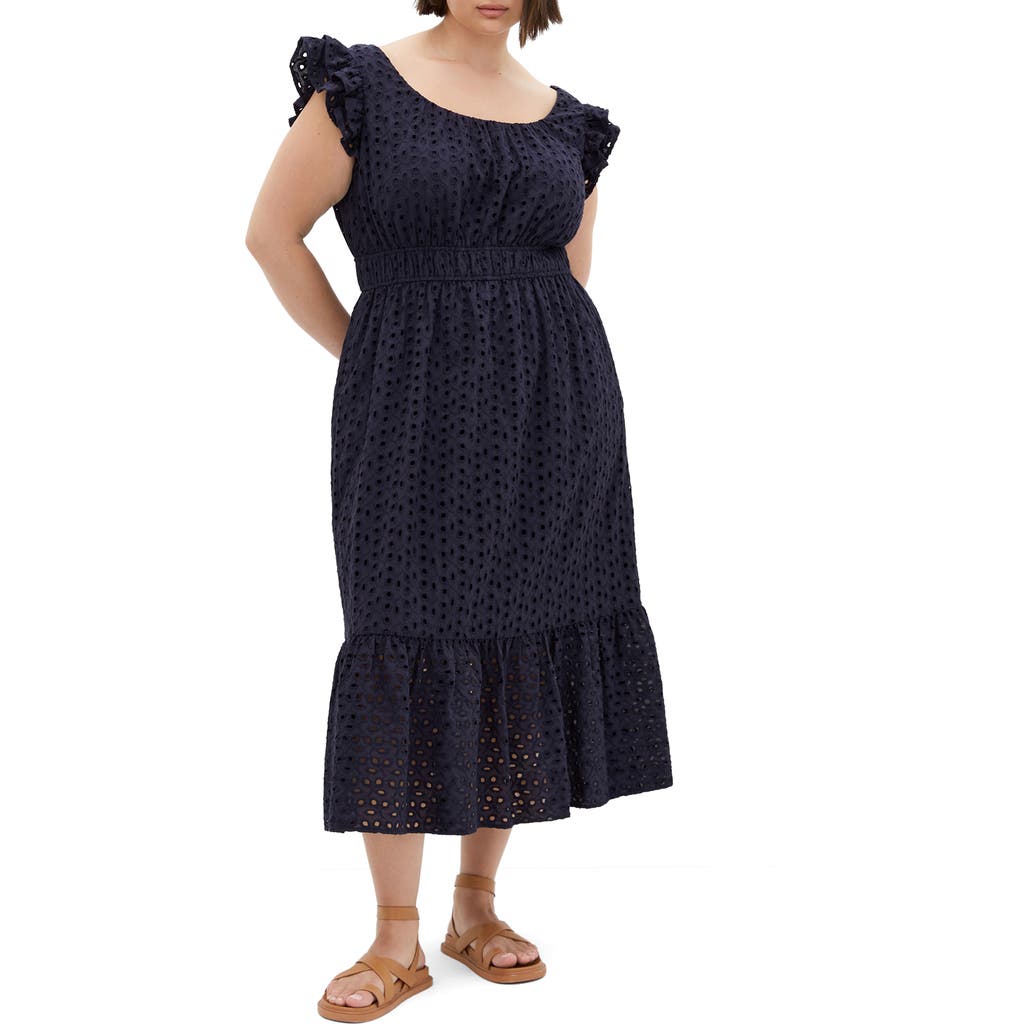 City Chic Sweet Broderie Anglaise Maxi Dress In Navy