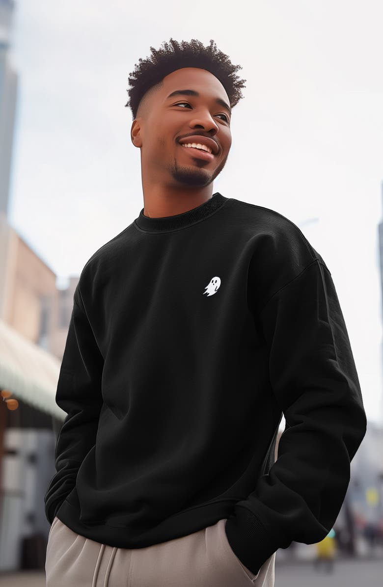 Dalix Mens Ghost Heavyweight Relaxed Sweatshirt, Alternate, color, Black