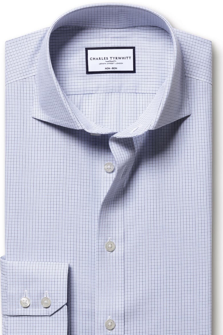 Non-Iron Poplin Check Shirt, Alternate, color, Cobalt Blue