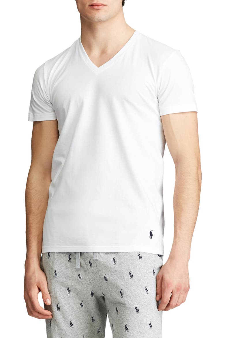 5-Pack Relaxed Fit Logo Embroidered V-Neck Undershirts, Alternate, color, WHITE