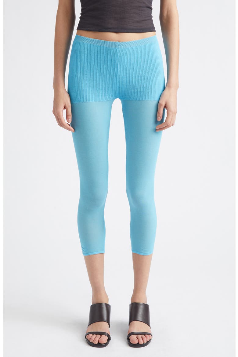 Meleta Cotton & Silk Blend Capri Leggings, Main, color, BLUE