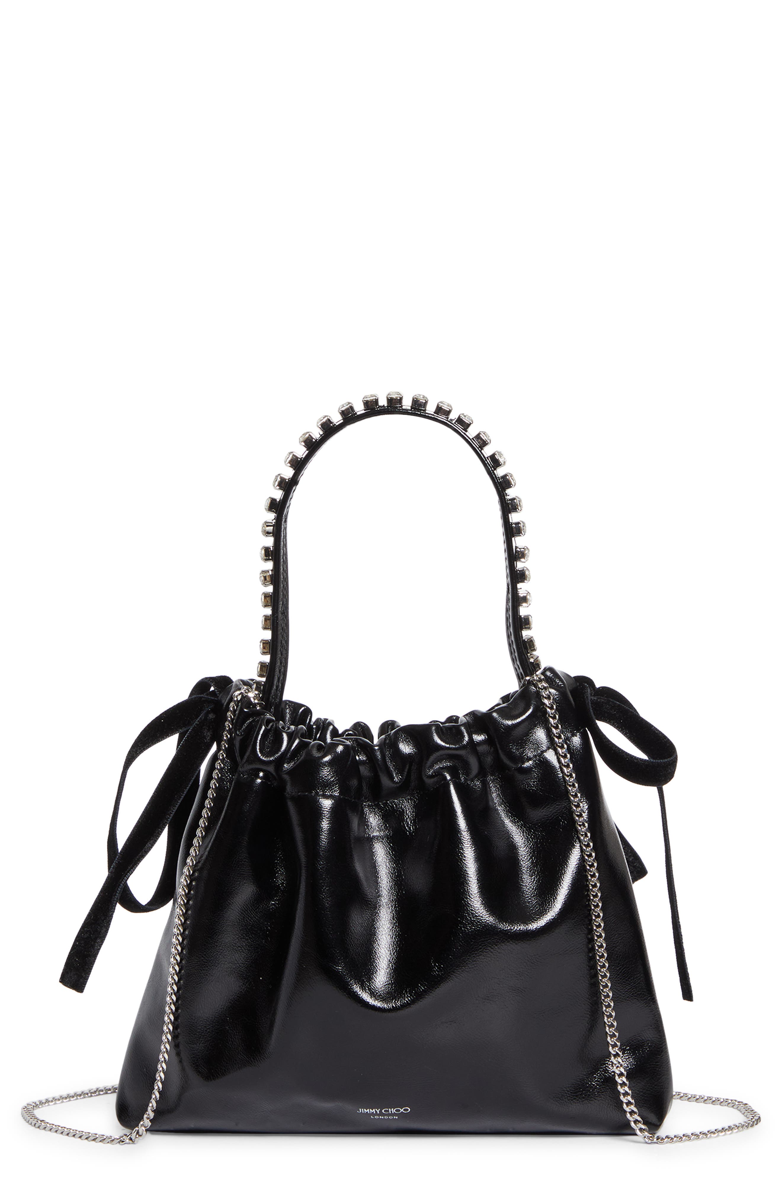 Jimmy Choo Mini Drawstring Top Handle Bag, Main, color, Black/ Black/ Silver