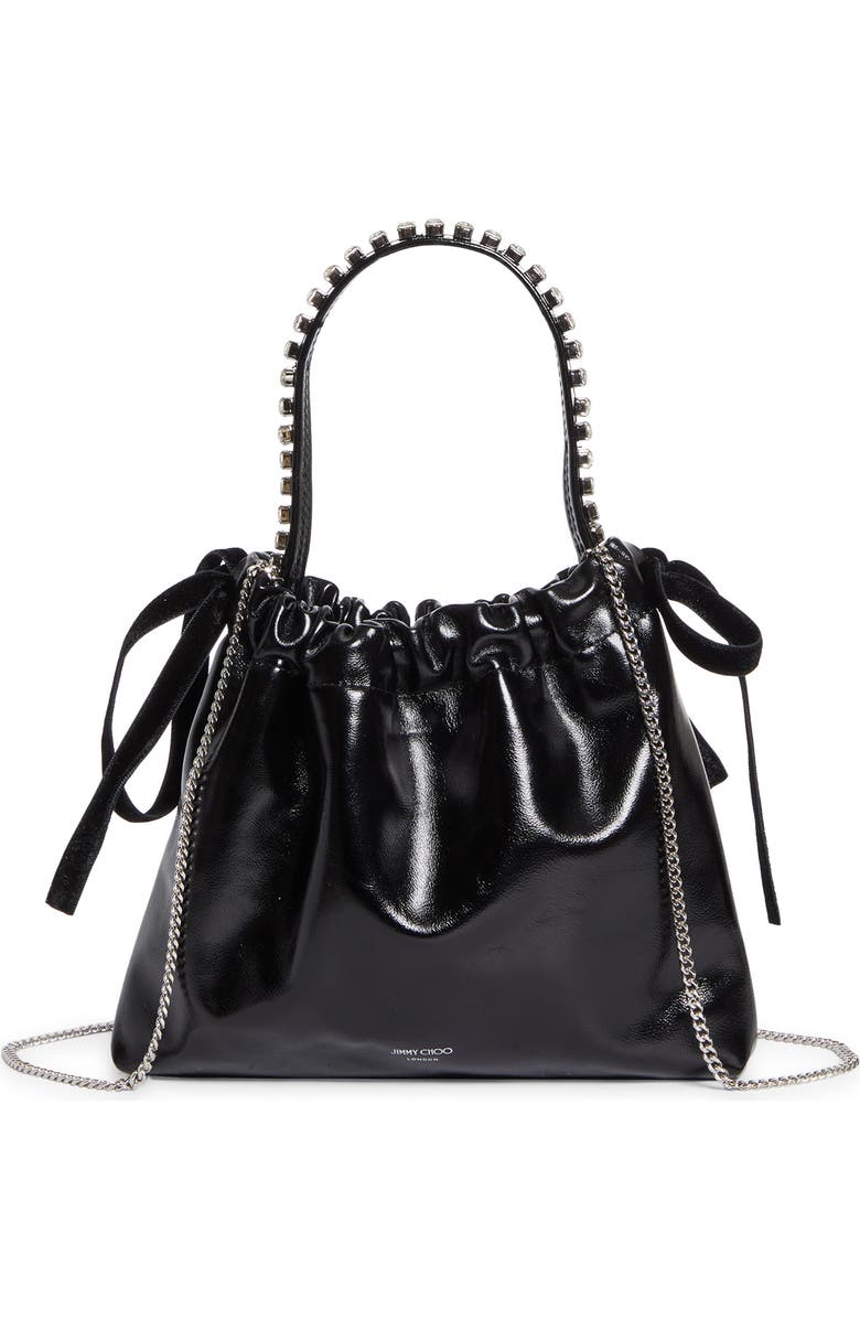 Jimmy Choo Mini Drawstring Top Handle Bag, Main, color, Black/ Black/ Silver