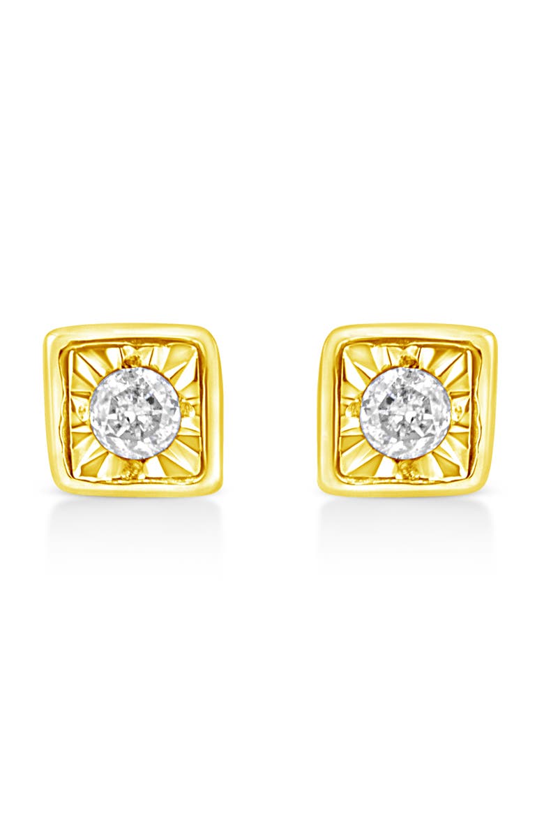 10K Yellow Gold Plated Silver 1/10 ctw Miracle-Set Diamond Mixed Shape Stud Earrings, Main, color, Square Shape