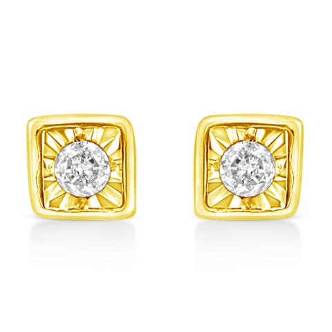 10K Yellow Gold Plated Silver 1/10 ctw Miracle-Set Diamond Mixed Shape Stud Earrings