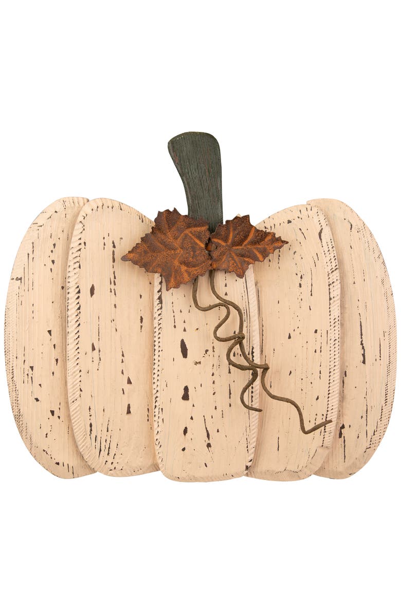 Northlight Rustic Wooden Fall Harvest Pumpkin with Leaves and Stem - 15", Main, color, 