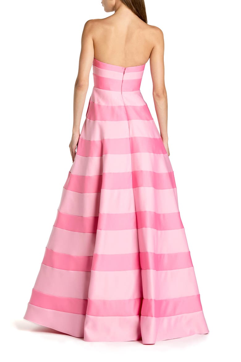 Petite Pink Striped Satin Strapless Ballgown With Pockets, Alternate, color, Pink Multi