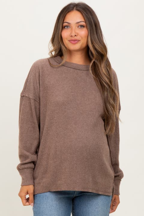 Mocha Long Sleeve Maternity Top