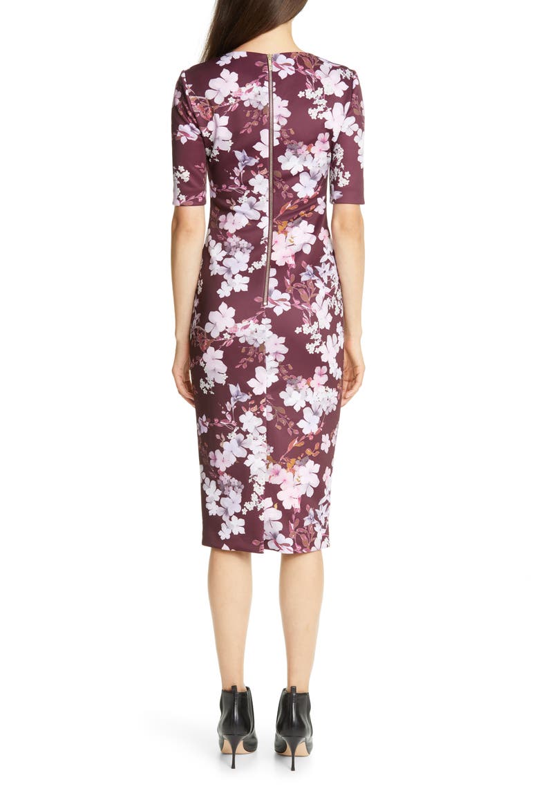 Heike Pergola Floral Print Body-Con Dress, Alternate, color, OXBLOOD
