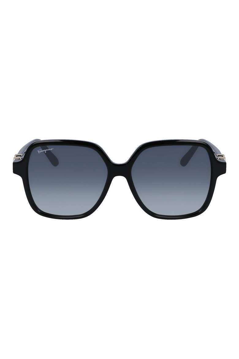 57mm Gradient Rectangular Sunglasses, Main, color, BLACK