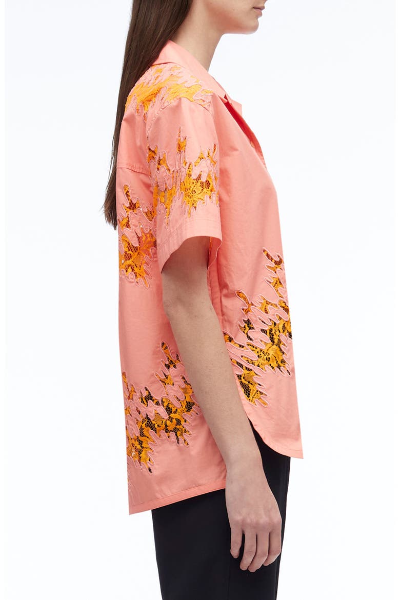 Squiggle Lace Camp Shirt, Alternate, color, PAPAYA-CLEMENTINE