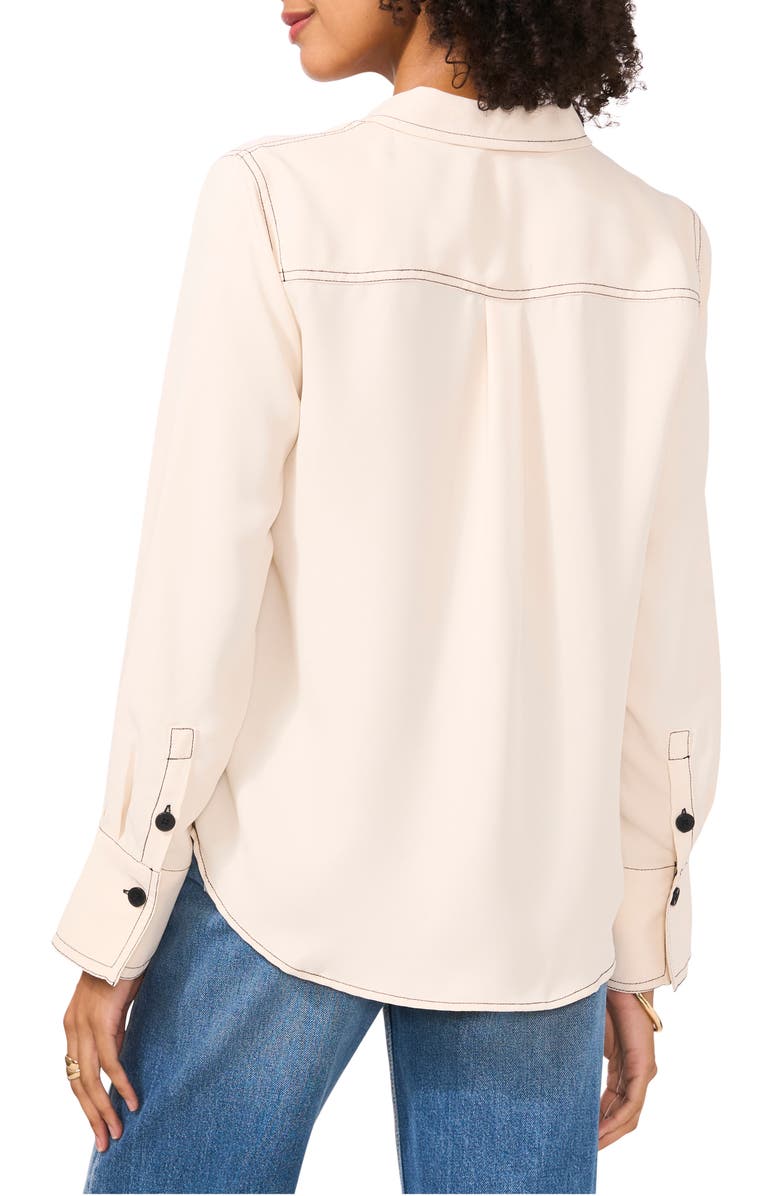 Vince Camuto Topstitch Utility Button-Up Shirt, Alternate, color, Soft Cream