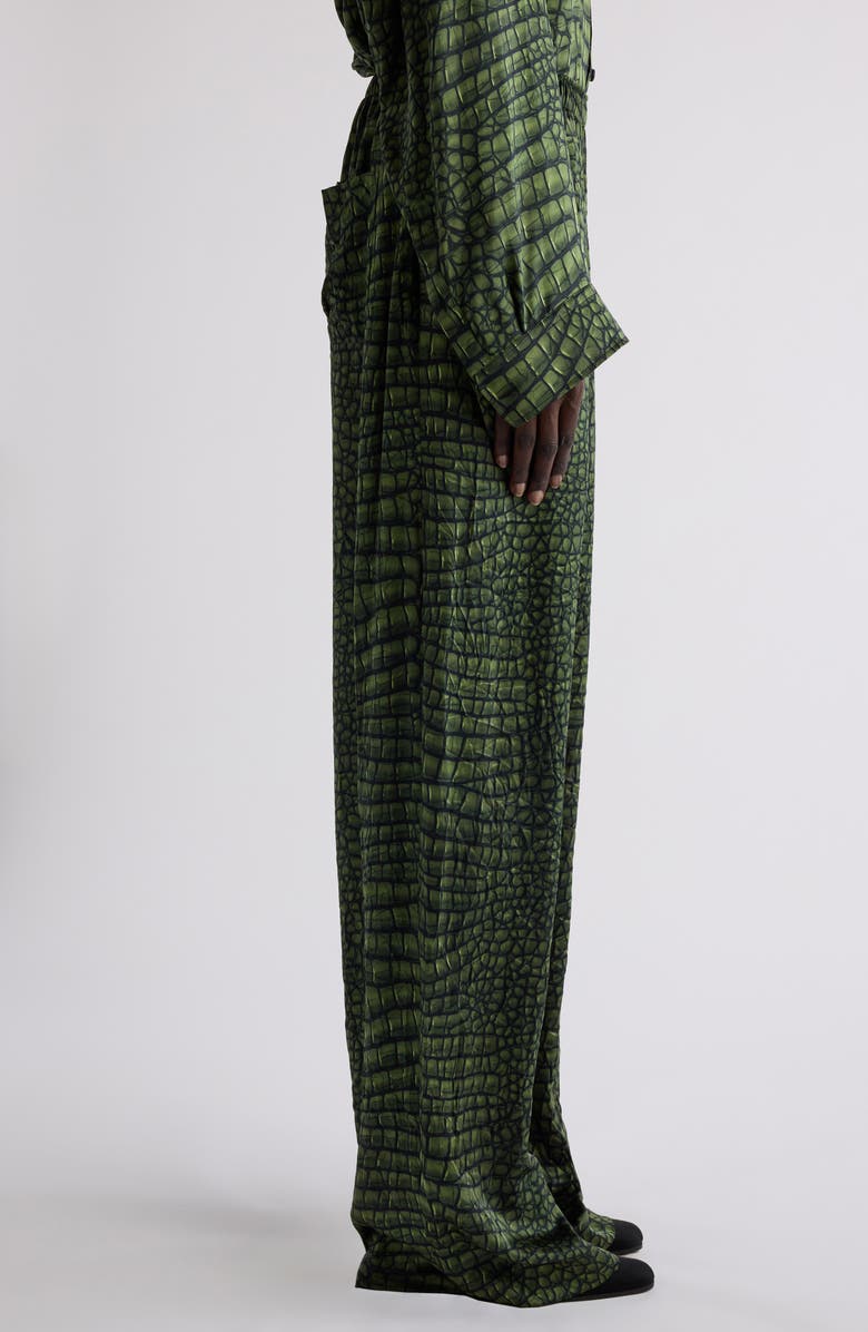 Balenciaga Crocodile Print Silk Pajama Pants, Alternate, color, 