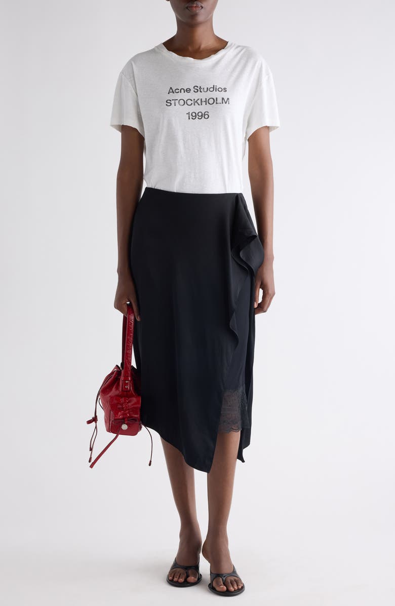 Acne Studios Inouka Layered Satin & Lace Skirt, Alternate, color, Black