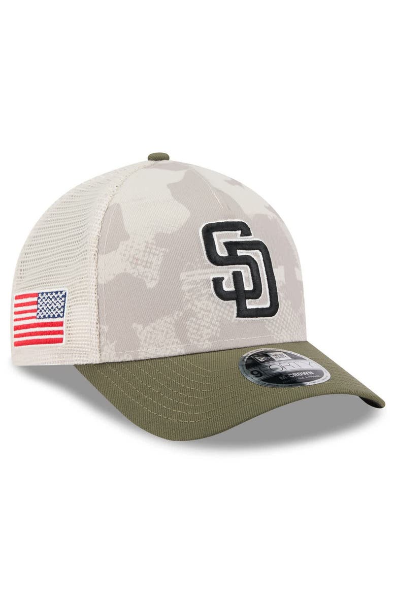 New Era Men's New Era Light Beige/Olive San Diego Padres 2025 Armed Forces Day 9FORTY M-Crown A-Frame Adjustable Hat, Main, color, Light Beige