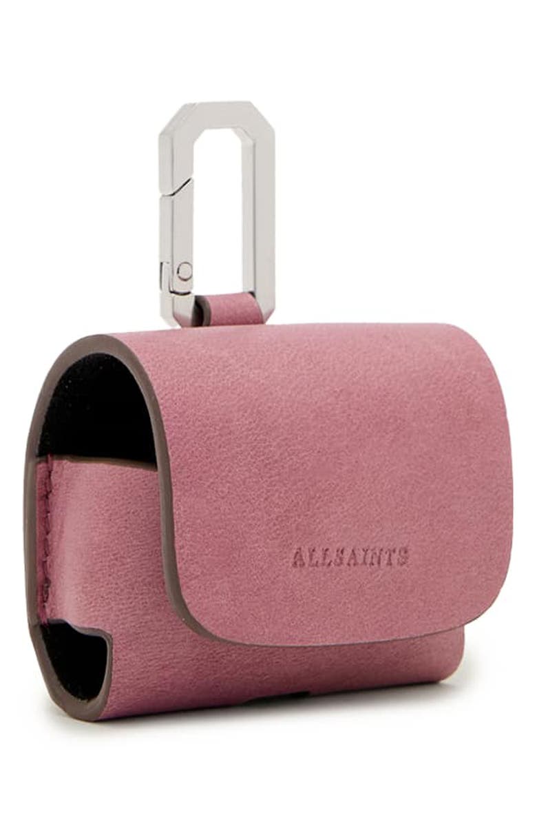 AllSaints Hex Leather AirPod Case, Alternate, color, Raspberry Pink