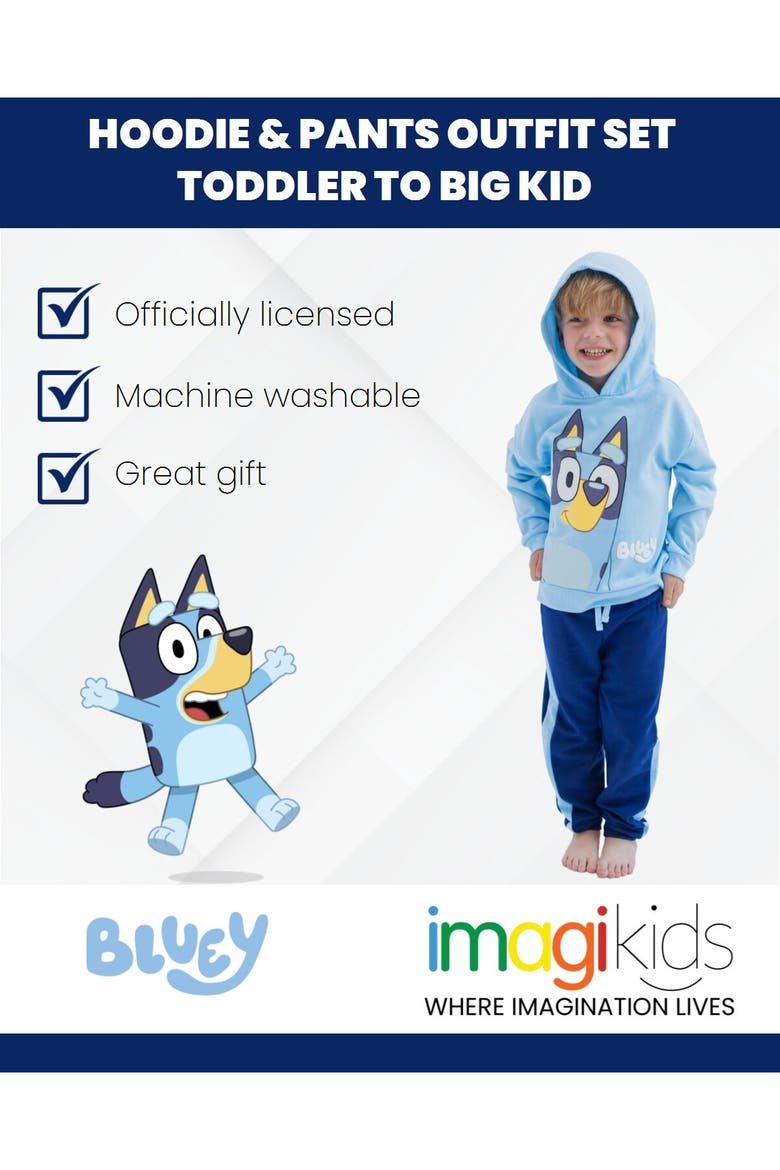 Fleece 2-Piece Hoodie and Joggers Set, Alternate, color, Bluey Light Blue Navy