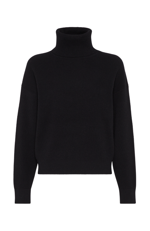 Brunello Cucinelli Black Virgin Wool, Cashmere And Silk Turtleneck Sweater In Black