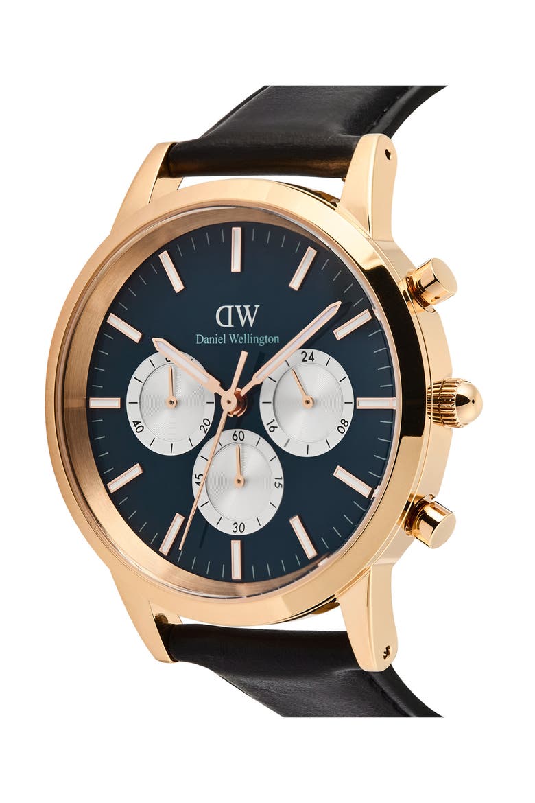Iconic Chronograph Leather Strap Watch, 42mm, Alternate, color, ROSE GOLD