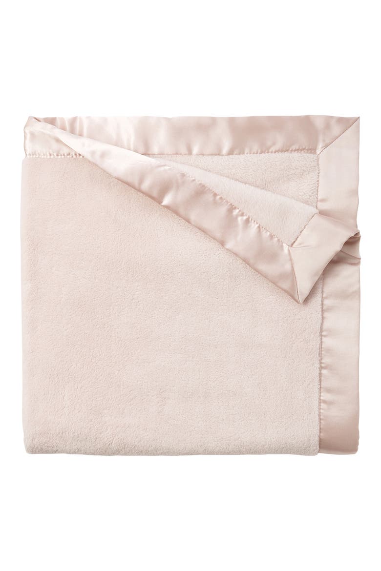 Satin Trim Fleece Blanket, Main, color, PINK