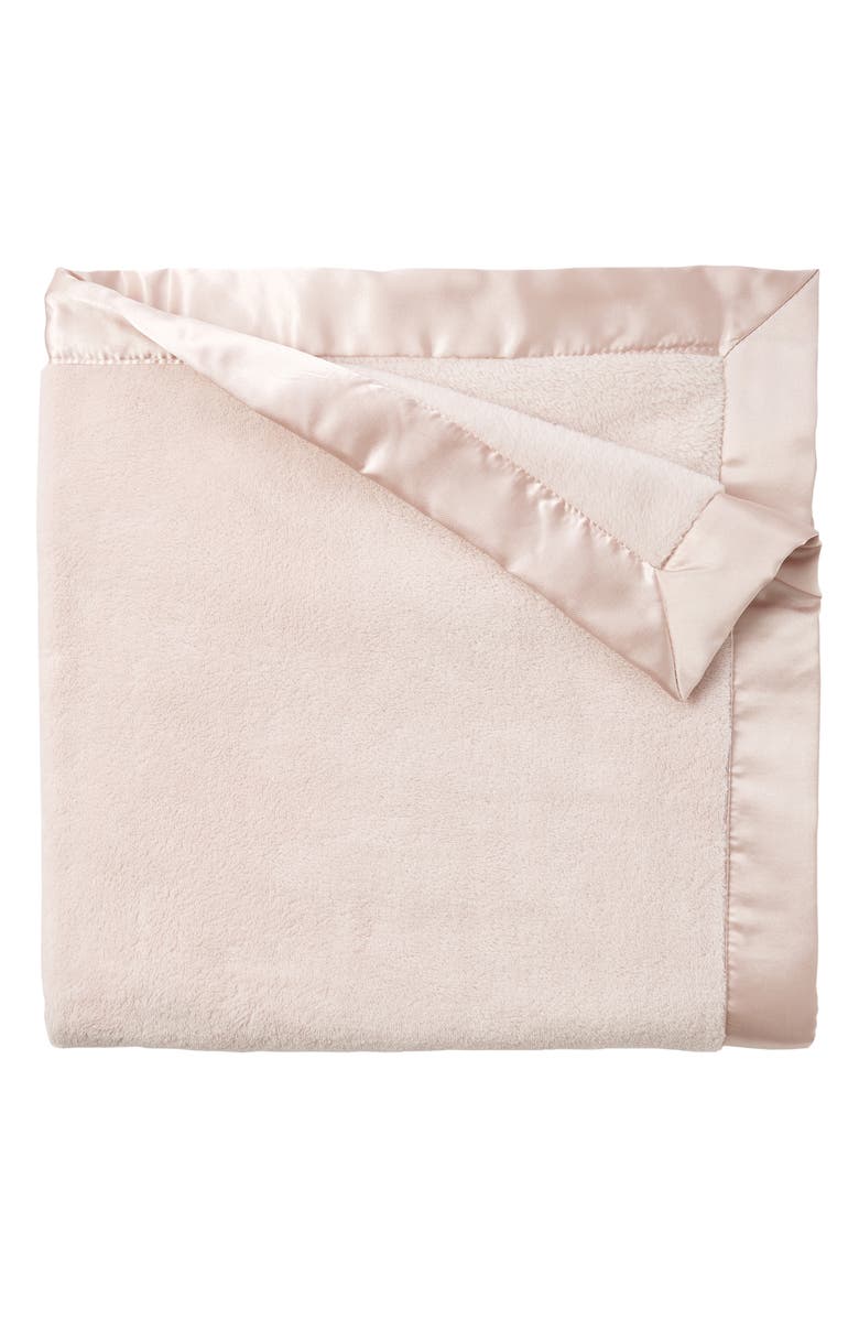 Elegant Baby Satin Trim Fleece Blanket, Main, color, Pink