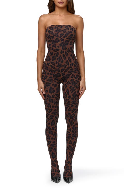 Leopard Print Strapless Jumpsuit
