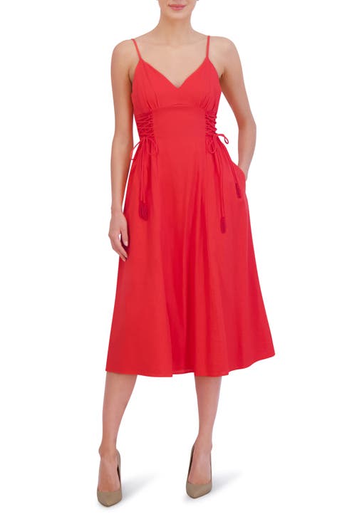 Side Tie Detail Linen Blend Midi Dress