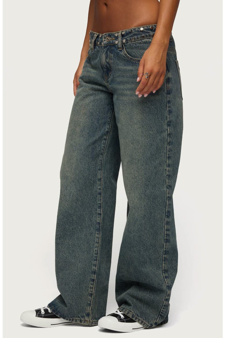 NYC Studded Low Rise Baggy Jeans, Alternate, color, BLUE-WASHED