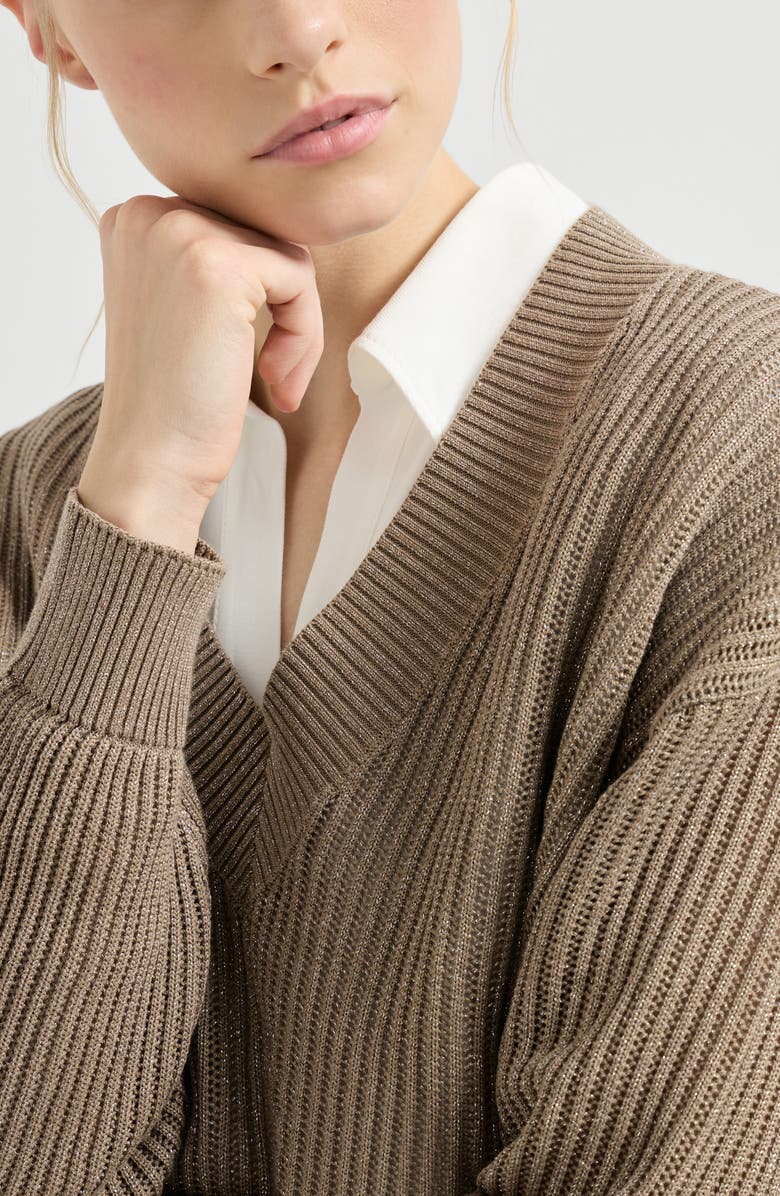 Brunello Cucinelli Ribbed net sweater, Alternate, color, Walnut