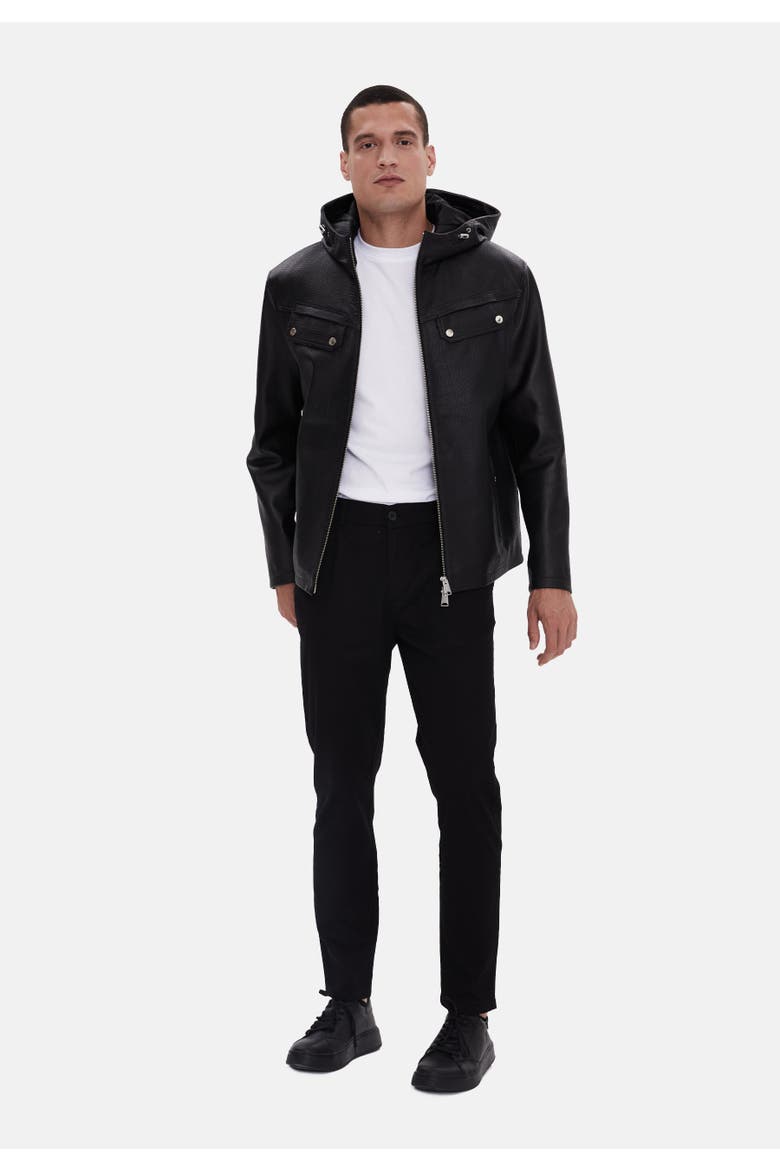 Horace Patterned Leather Jacket, Main, color, Black