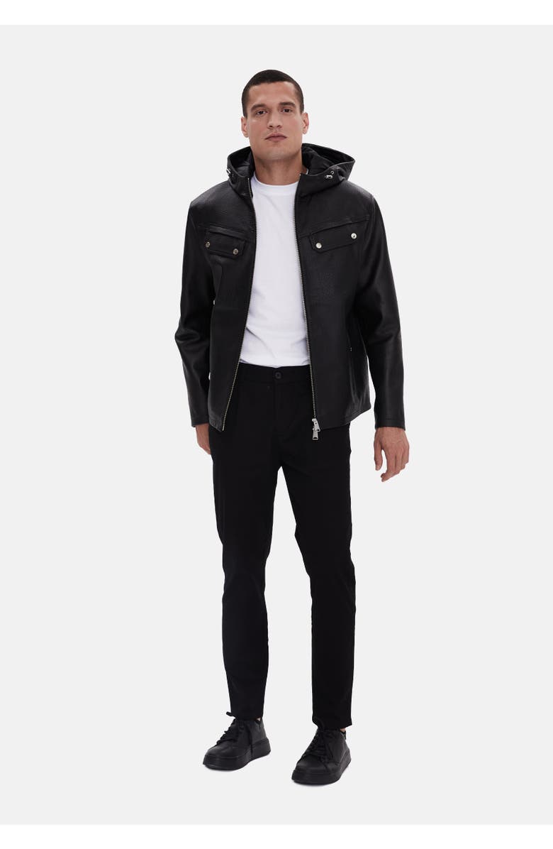 Furniq UK Horace Patterned Leather Jacket, Main, color, Black