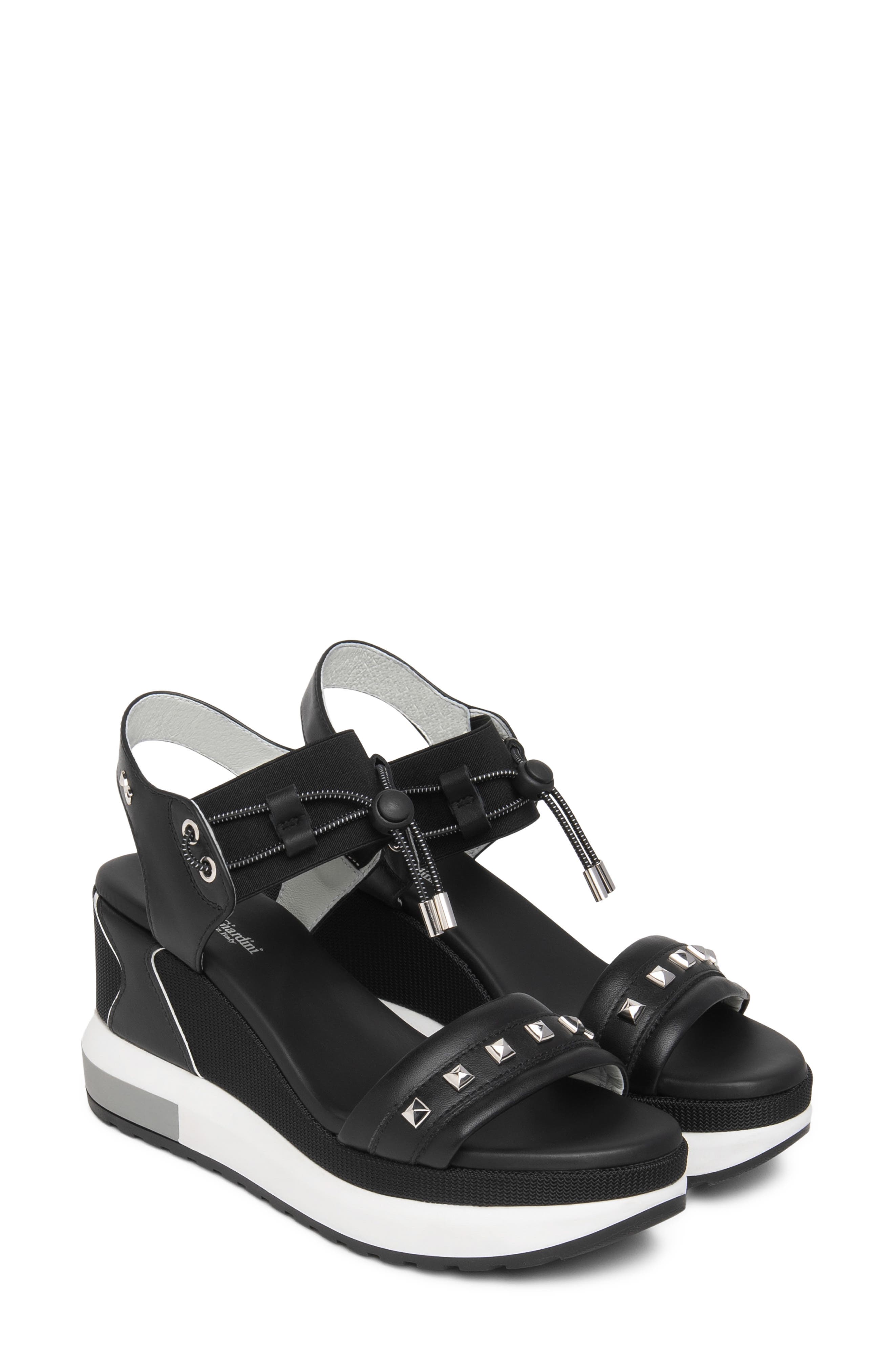 NeroGiardini Platform Wedge Sandal, Main, color, Black