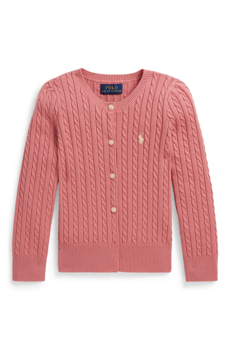 Kids' Cable Cotton Cardigan, Main, color, DESERT ROSE