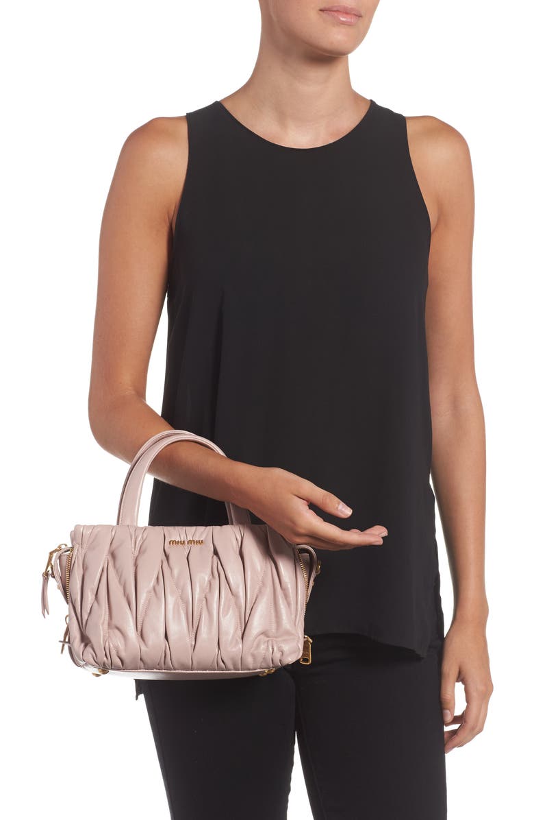 Miu Miu Small Matelassé Nappa Leather Satchel, Alternate, color,