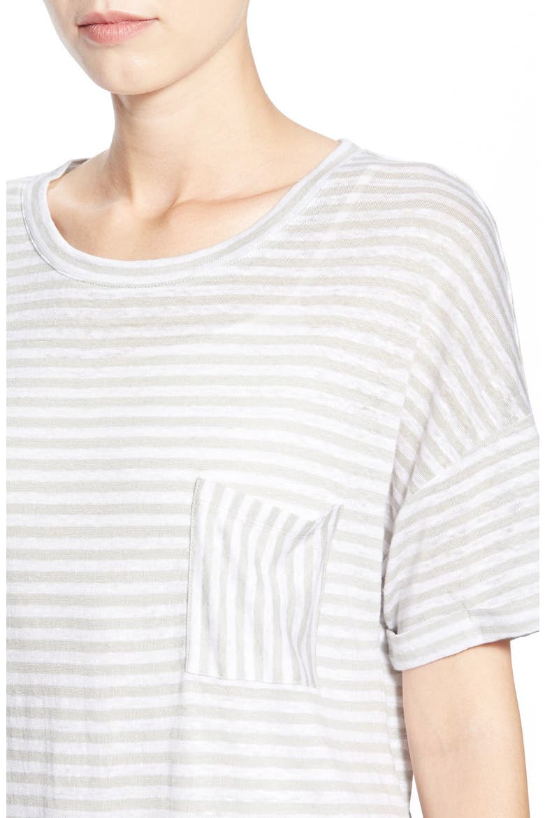 Cuff Sleeve One-Pocket Stripe Tee, Alternate, color, GREY- WHITE STRIPE