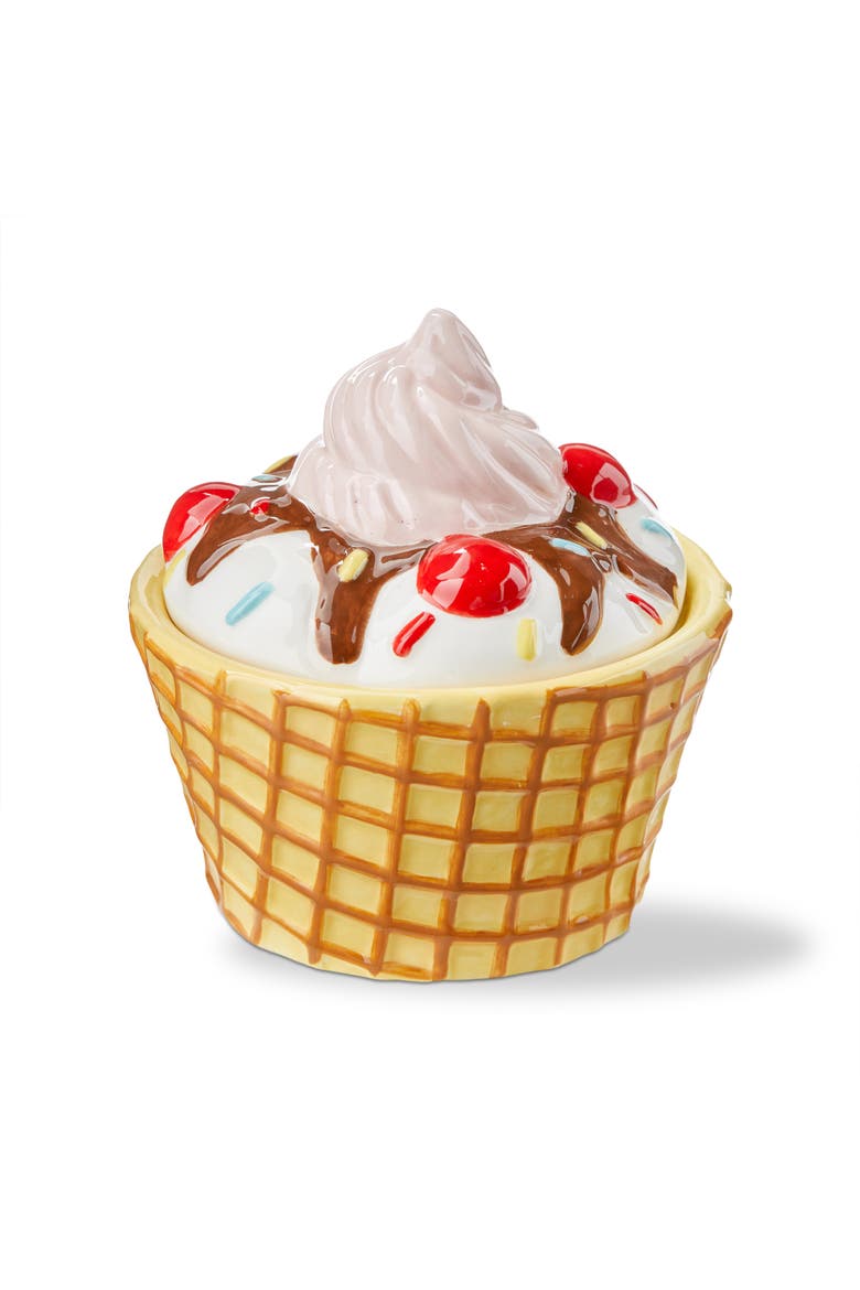 Ice Cream Sundae Decorative Trinket Box Multi Earthenware 3.5 x 3.5 x 3.5 in, Main, color, Yellow