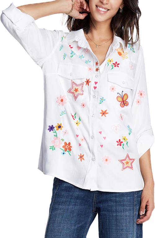 Billy T Sketchbook Embroidered Button-Up Shirt in White 